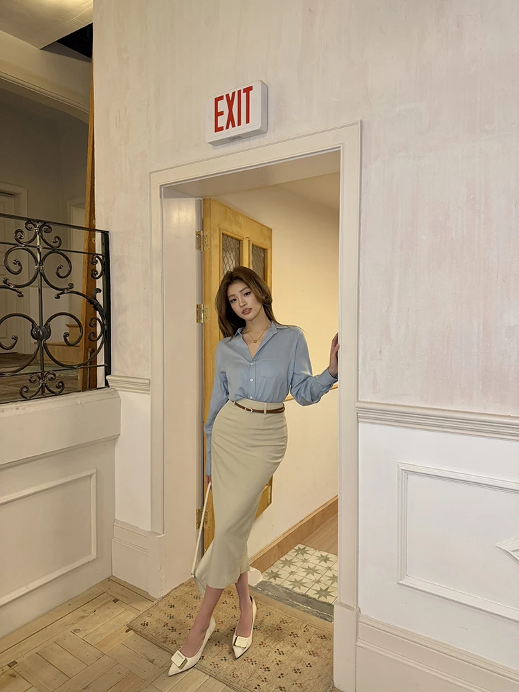 H Han Queen Solid Bodycon Long Skirt Women Sexy Elegant High Waist Summer Fashion Simple Work Sheath Pencil Maxi Skirts