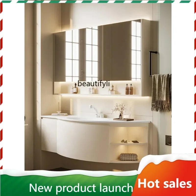 B567  Slate seamless ceramic integrated basin bathroom cabinet combination circular arc toilet washstand cabinet