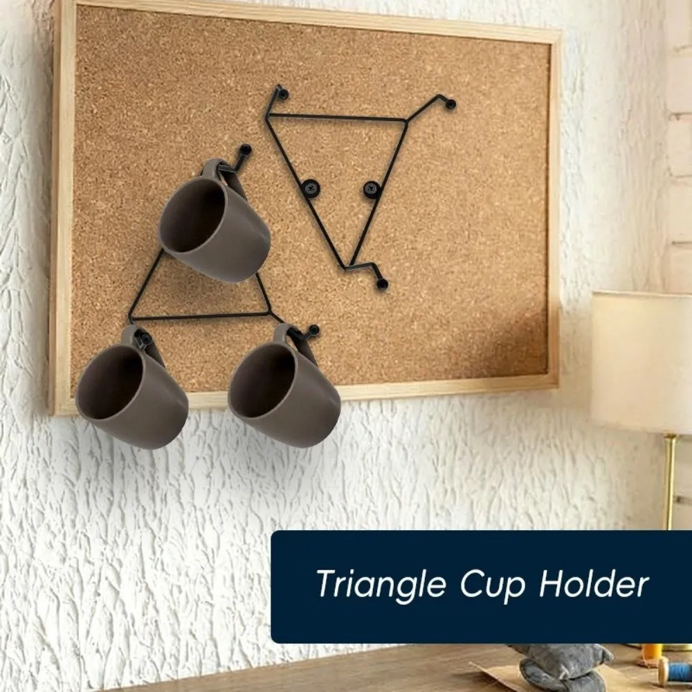 Modern Wall Mounted Triangle Cup Holder Iron Black Cup Storage Rack Space Saving Triangle Mug Holder Coffee Bar Accessories
