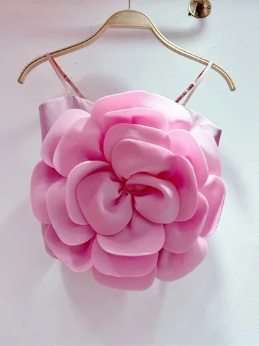 2026 3D Floral empalmado diseñador Sling Tops Color sólido espalda descubierta ajustado chaleco Sexy moda novedad de verano Ropa