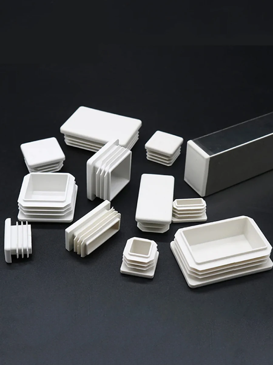 Bouchon en plastique blanc 13x13mm ~ 100x100mm, Tube carré/rectangle, bouchons intérieurs, couvre-pied de Table et de chaise, capuchon d'extrémité obturateur