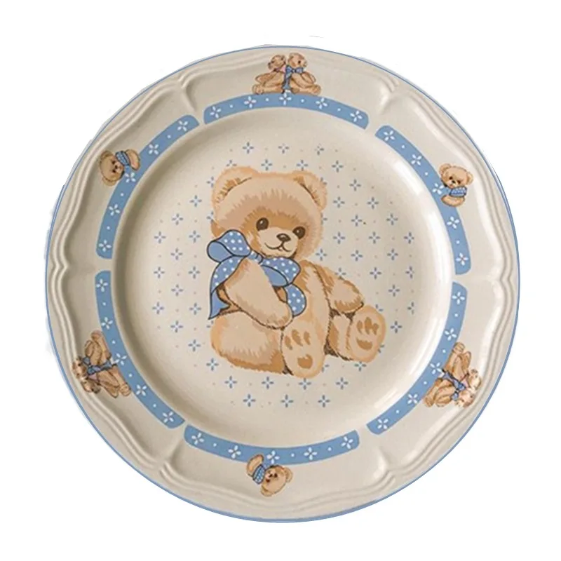 Korean Ins Bear Ceramic Plate Creative Household Dish Breakfast Cake Snack Dinner Set s and Dishes