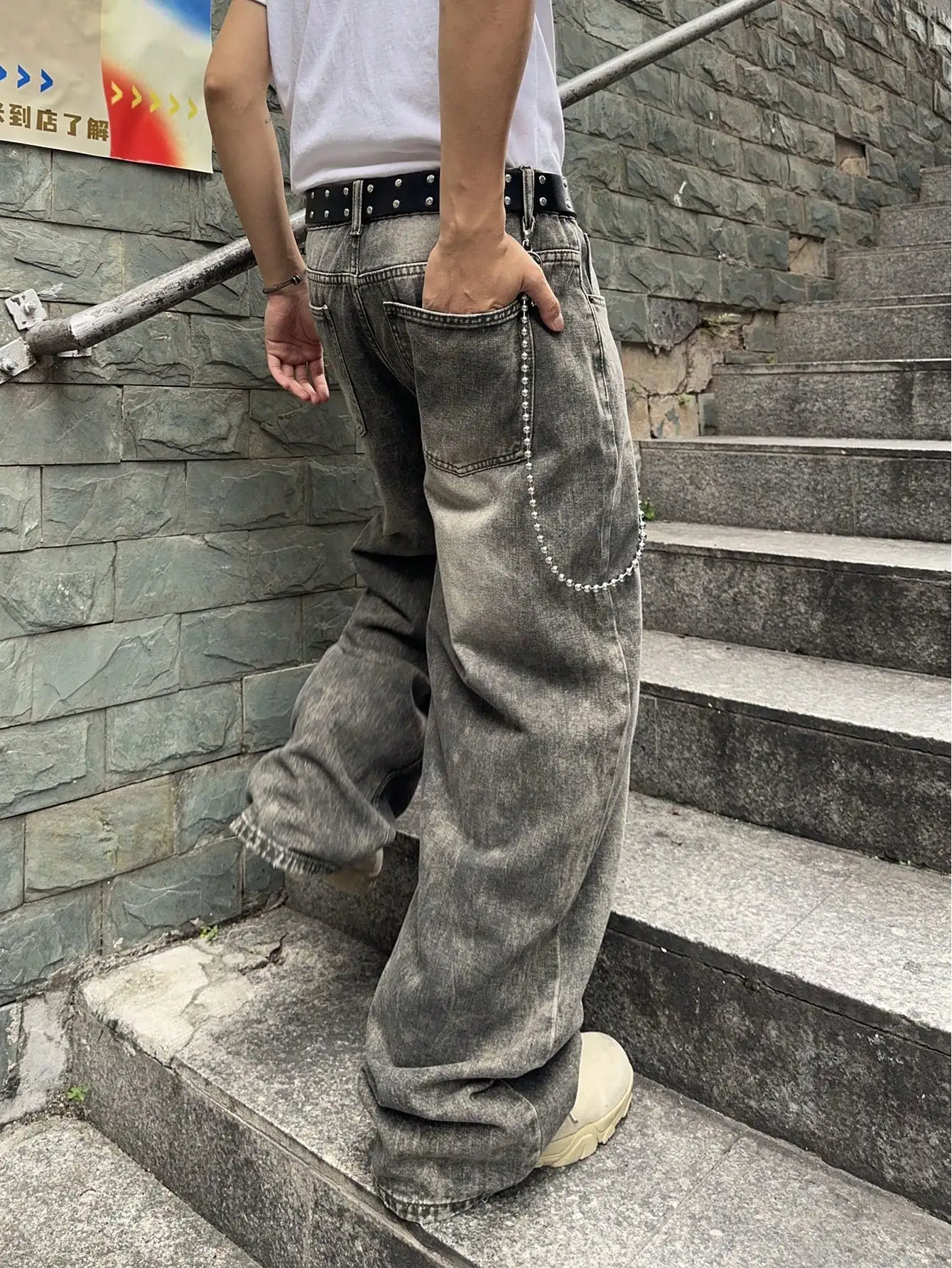 Vintage Men Y2K Gradient Baggy Denim Jeans For Men Washed Casual Loose Denim Pants Streetwear Hip Hop Wide Leg Straight Trousers