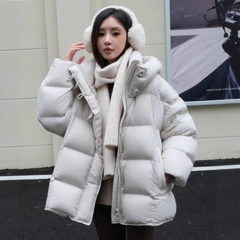 여성용 푹신한 퍼퍼 후드 다운 재킷 2025 겨울 신상 두꺼운 방한 따뜻한 코트 트렌디
