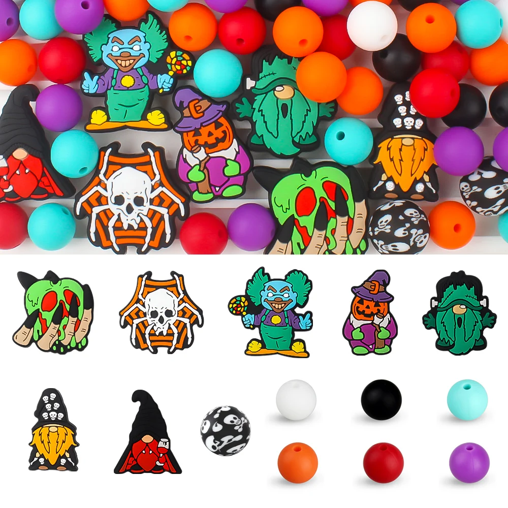 72Pcs Halloween Series Silicone Beads For Pen Decorate Jewelry Making DIY Halloween Necklace Keychain Accessories