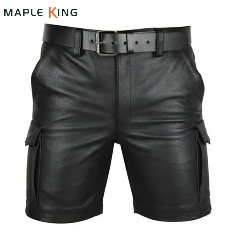 Leather Chaps Outfit Men Shorts Black PU Leather Pants 2024 Steampunk Pockets Dance Party Motorcycle Shorts Men Punk Rock Hombre