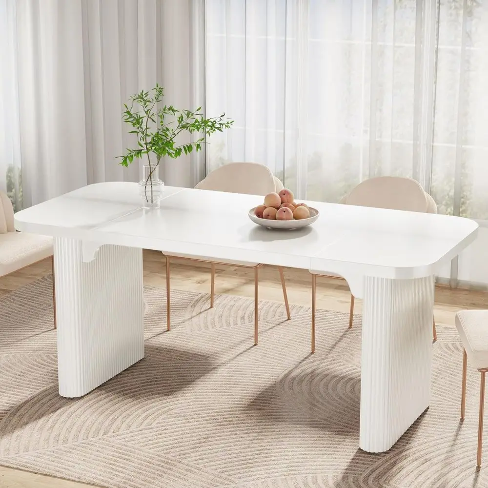 

62 White Double Pedestal Wood Dining Table for 4-6, Easy Assembly, Ideal for Kitchen or Dining Room
