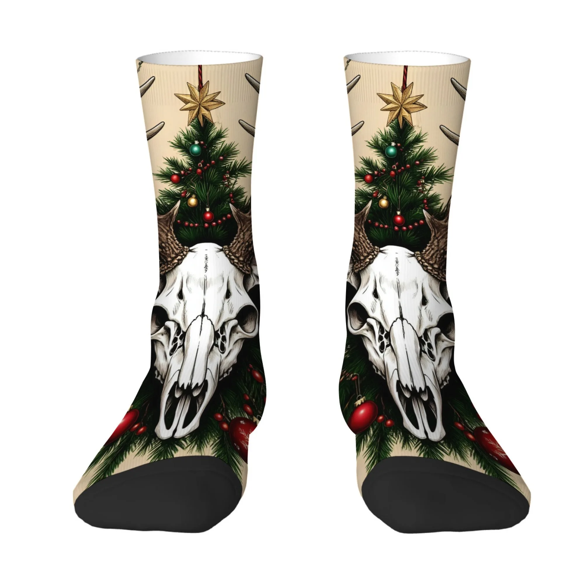

Novel and Fun Gothic Socks Deer Skull Christmas Tree Dark Christmas Mid-calf Socks Trendy and Comfortable for Holidays Parties
