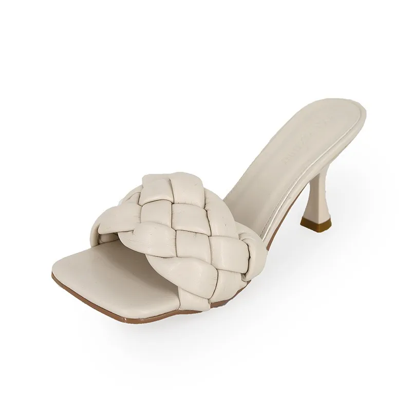 Summer Fashion Women's Square Woven Slippers Luxury Designer Striptease Sandals Comfortable Office Stiletto Women's High Heels - view 6