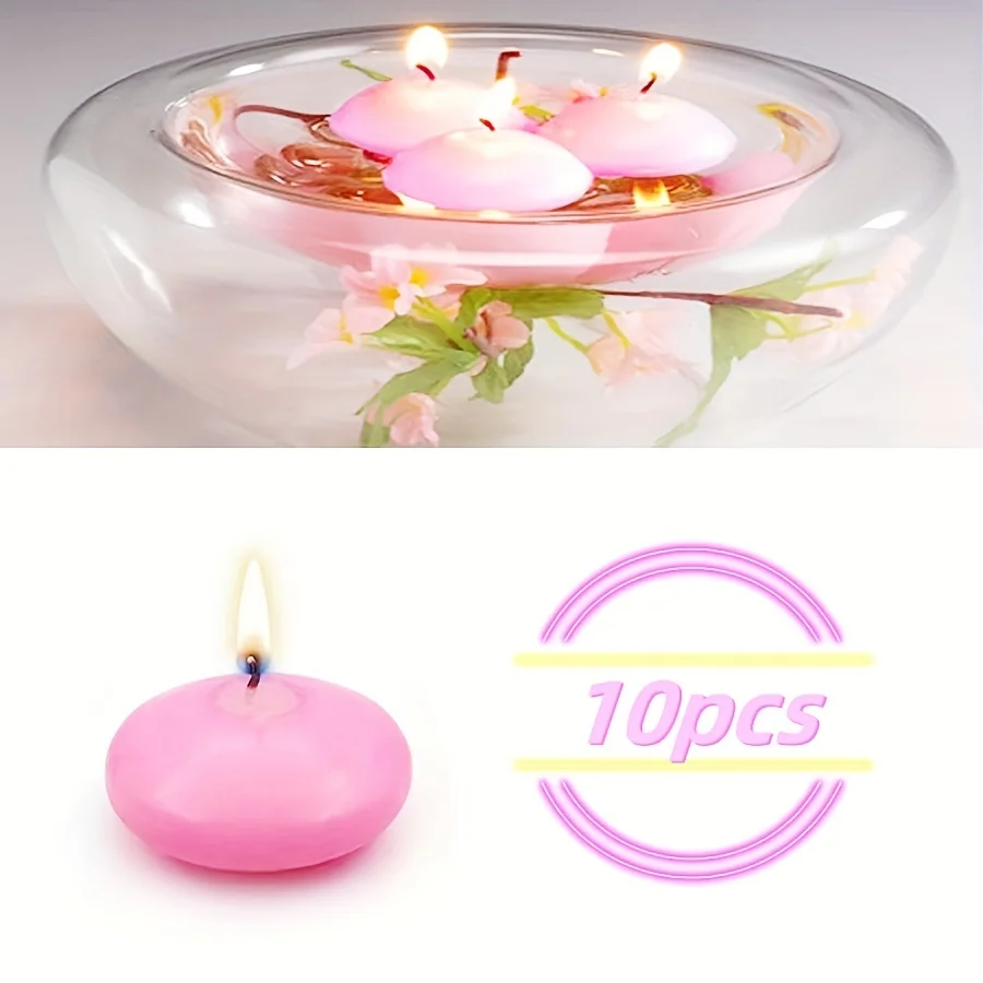 10-Pack Pink Floating Candle Set Non-Drip Scented 1.5-Inch Diameter Perfect for round Vases Wedding Pool Parties Holidays Home D
