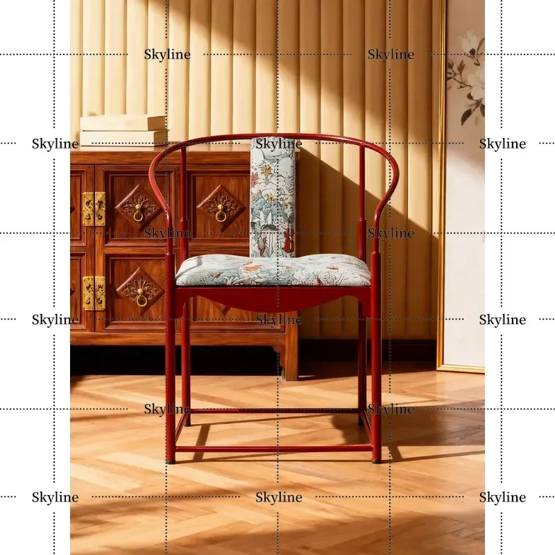 Cloud Chair Canyon Red New Chinese Style Single Sofa with Embroidery for Study Tea Drinking Backrest and Armrests