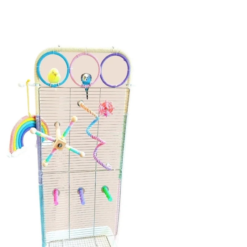 Parrot stand, floor standing toy climbing frame, complete set