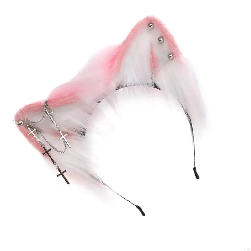 

49MF Halloween Cats Ear Hairband with Metal Earring Role Play Cats Ear Headbands Realistic Ear Hairband for Girl Makeup