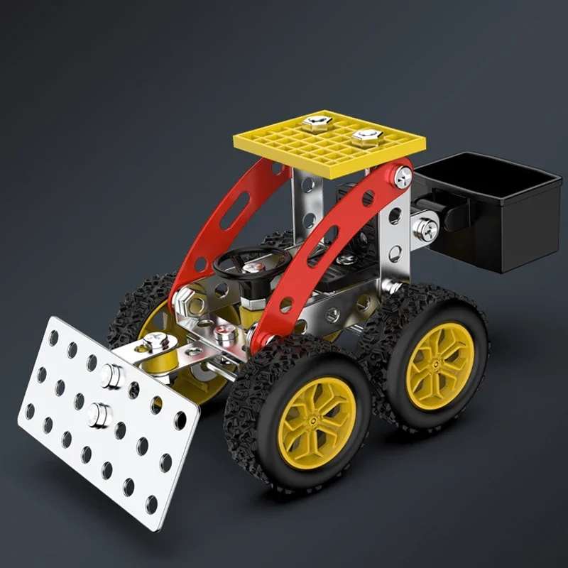 Empilhadeira modelo brinquedo para crianças, montagem de metal DIY, carro de engenharia, parafuso, porca, bloco de construção, presentes para crianças