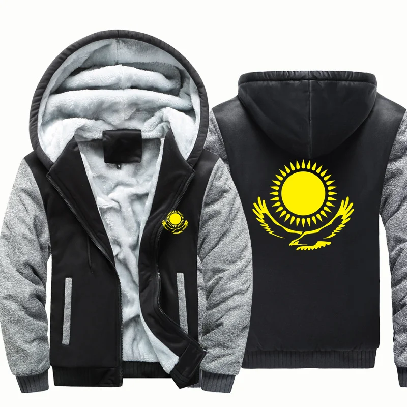 Kazakhstan Flag Man Hoodies Sweatshirts Autumn Winter Fleece Warm Wool Zipper Hooded Thick for Men Jackets Coat