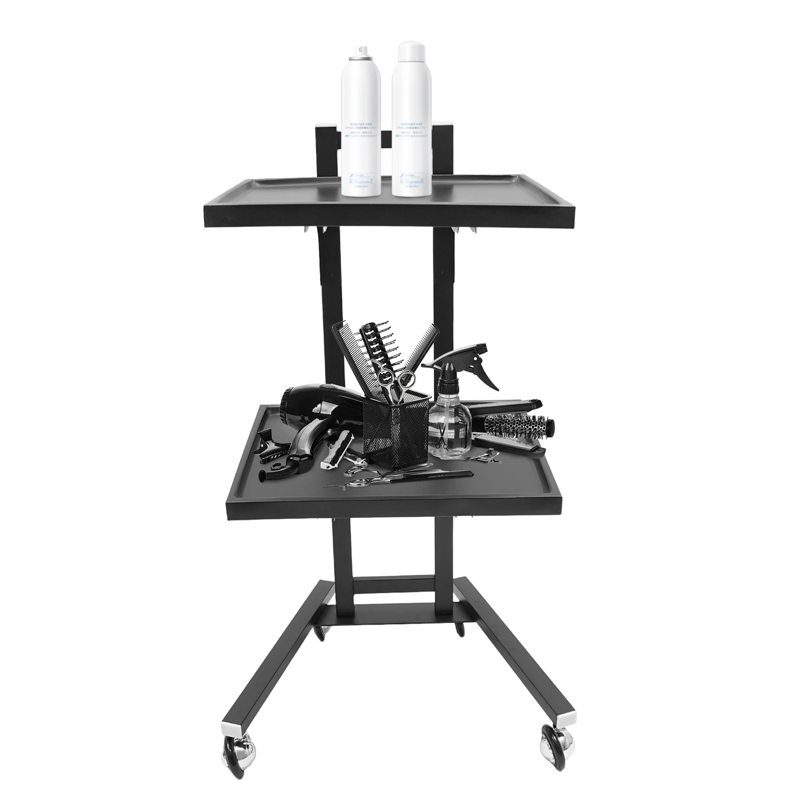 [عيد الميلاد] عربة دوارة معدنية من طبقتين صينية صالون قابلة للطي مع عجلات صينية دوارة عربة صالون عربات المرافق السوداء من الفولاذ المقاوم للصدأ