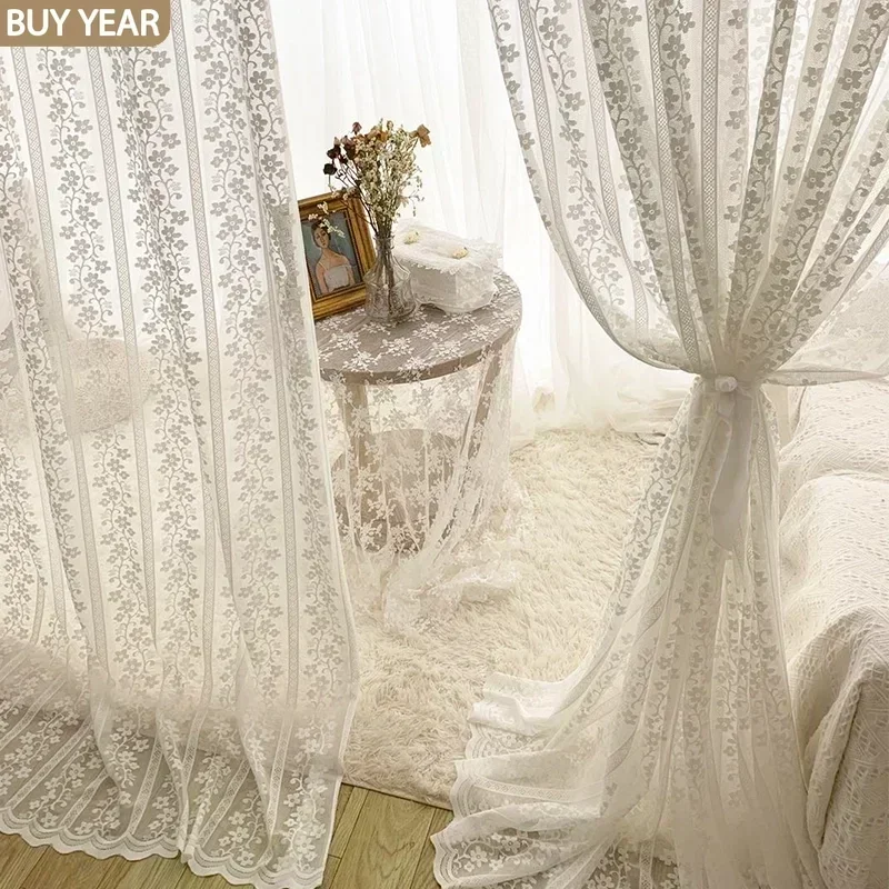 

Fine Woven Lace Curtains for Living Dining Room Bedroom White Lace Tulle Curtains Mosquito Net Finished Product Customization