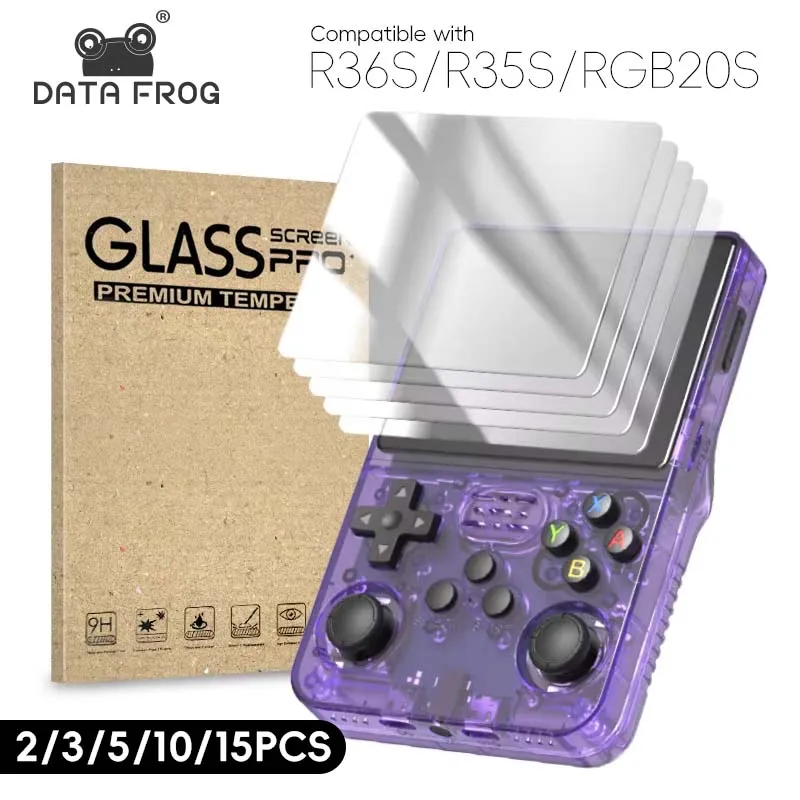 DATA FROG 3,5 Zoll gehärtetes Glas Displayschutzfolie für R36S RGB20S Handheld-Spielekonsole 2, 3, 5, 10, 15 Packungen HD-Klarfolie