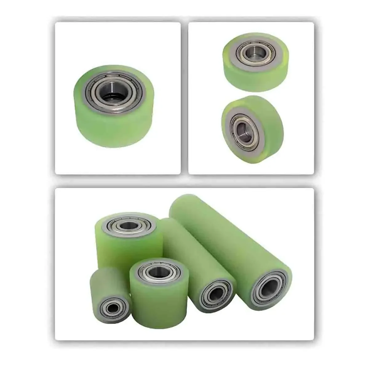 

Polyurethane - Coated Wheels with PU Double - Bearing, Unpowered Rollers, Wear - Resistant Rubber Rolls Customizable OD 15-50mm