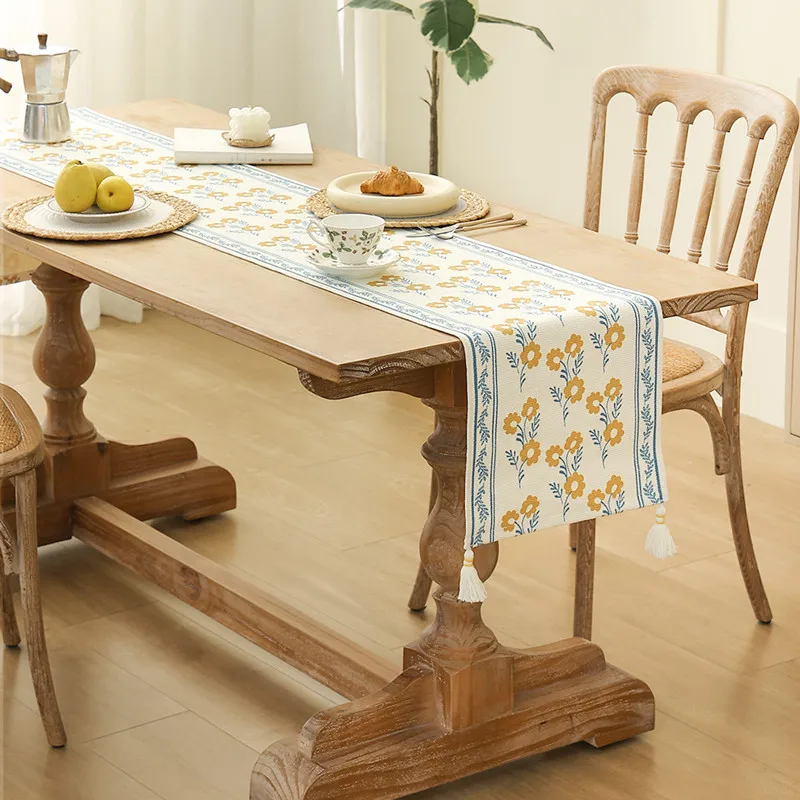 

Rectangular tassel Table Runner cotton printing TV cabinet Table Runner hand-woven living room table decoration tablecloth