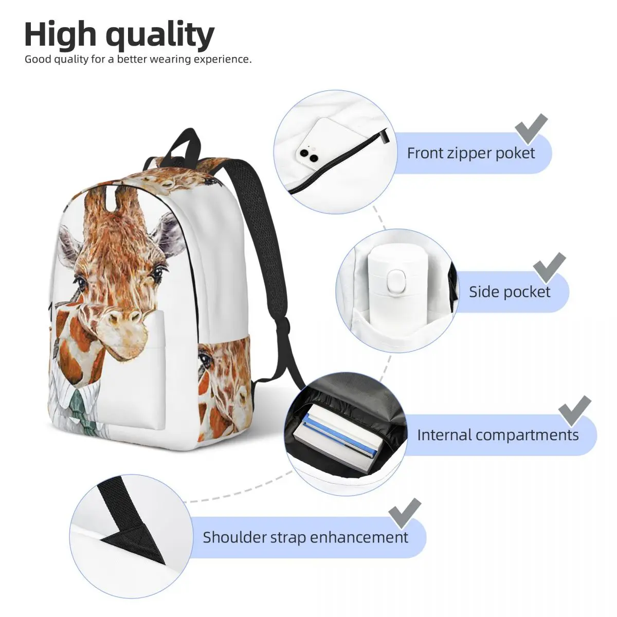 Giraffe Student Backpack School Bag Hiking Travel Daypack for Boys Girls Bookbag Shoulder Bags