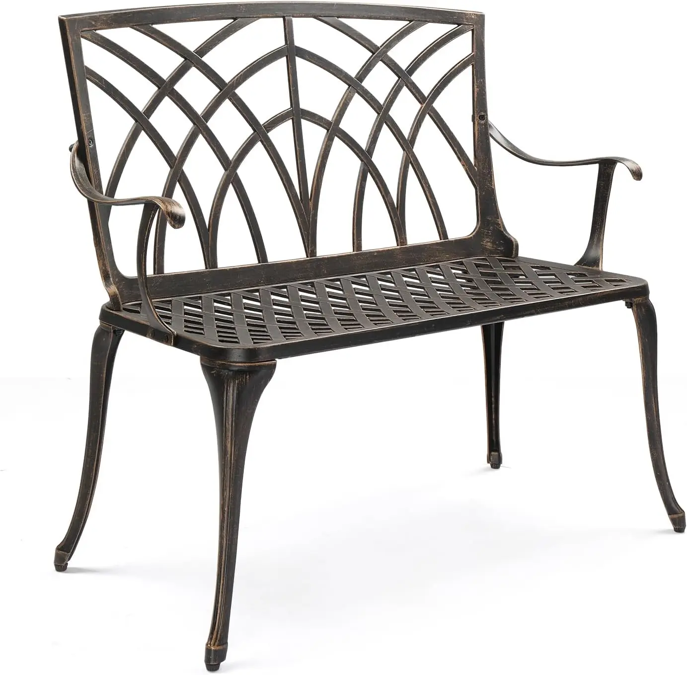 Outdoor Porch Entryway Patio Use, Cast Aluminium, Brown, Weatherproof Antique Finish, 1-2 Person Seat