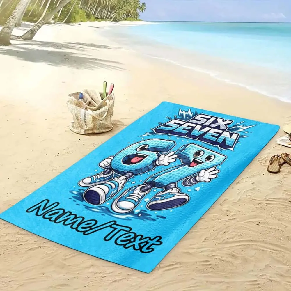 1pc  Personalized 67 Cartoon Number Beach Towel, Quick Dry Breathable Soft Custom Name Beach Towel for Summer Beach Vacation
