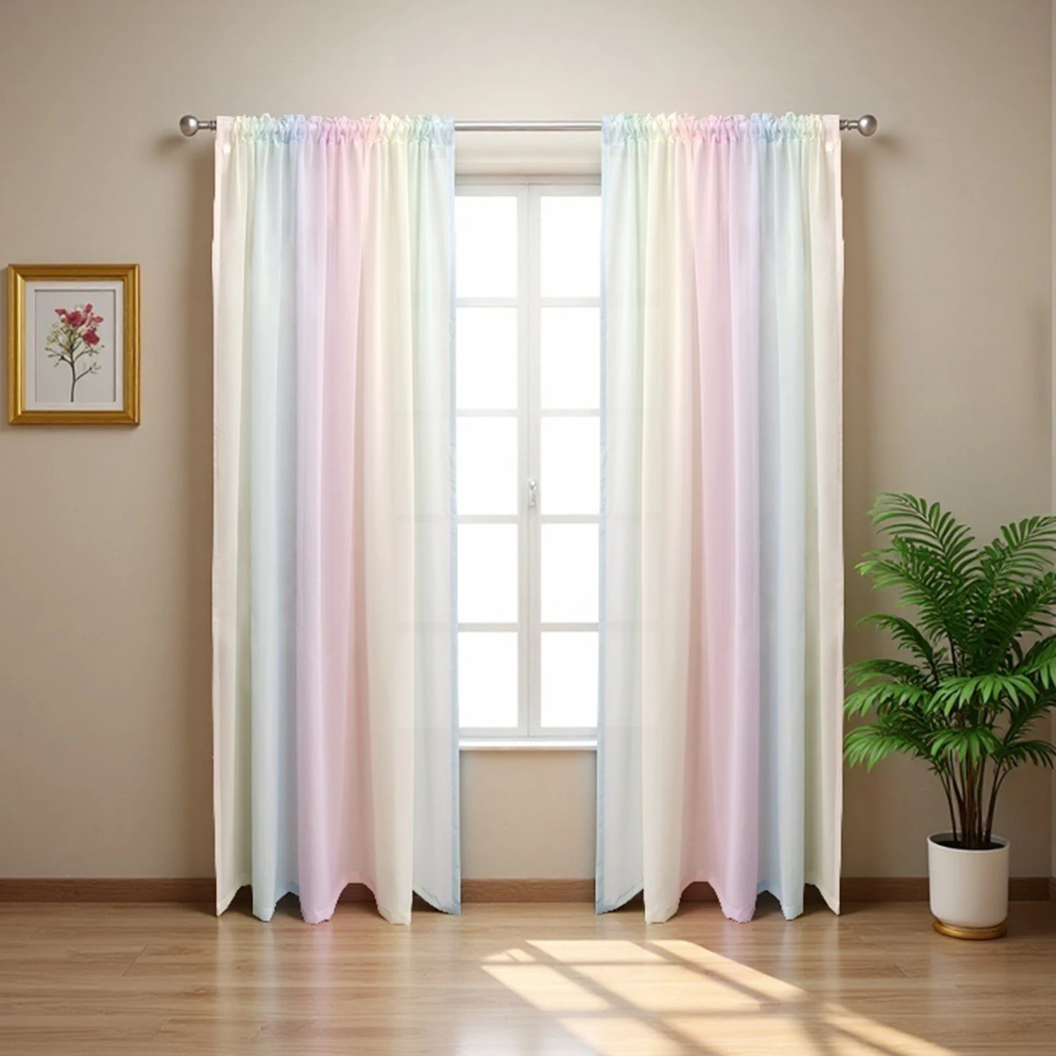 

Modern Simple Rainbow Gradient Tulle Curtain For Bedroom, Dreamy Gradient Sheer Curtain For Living Room,Easy Install Curtains