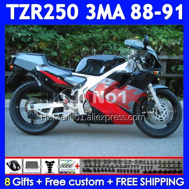 Kit For YAMAHA TZR-250 3MA Black silver TZR250 YPVS RS TZR 250 88 89 90 91 375No.21 TZR250R TZR250RR 1988 1989 1990 1991 Fairing