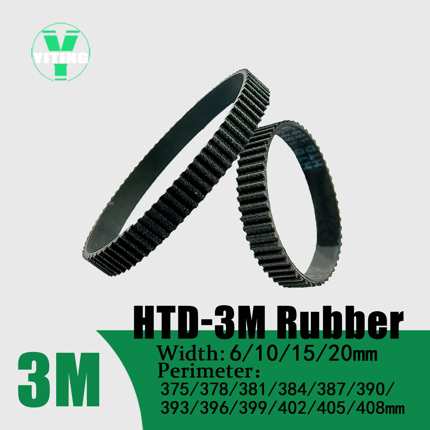 HTD3M Timing Belt Width6/10/15/20mm Rubber Closed Loop Length 375/378/381/384/387/390/393/396/399/402/405/408mm Synchronous Belt