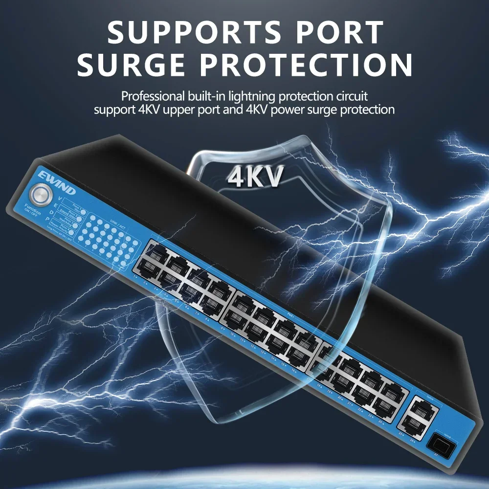 

NEW 16/24 Ports 100M POE Switch with 2 1000M Uplink RJ45 Ports and 1 100/1000M SFP Slot Fast Switch for IP Camera/Wireless AP