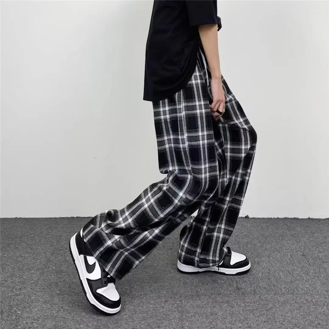 Korean Summer Plaid Pants Men 5XL Casual Straight Trousers for Male/Female Harajuku Hip-hop Pants Fashion Streetwear Sweatpants