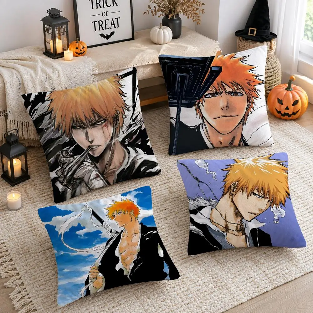 Hot Anime B-bleach Kurosaki Ichigo Cushion Cover Plush Decorative Pillow Case With Hidden Zipper Cutecore Room Decor For Home