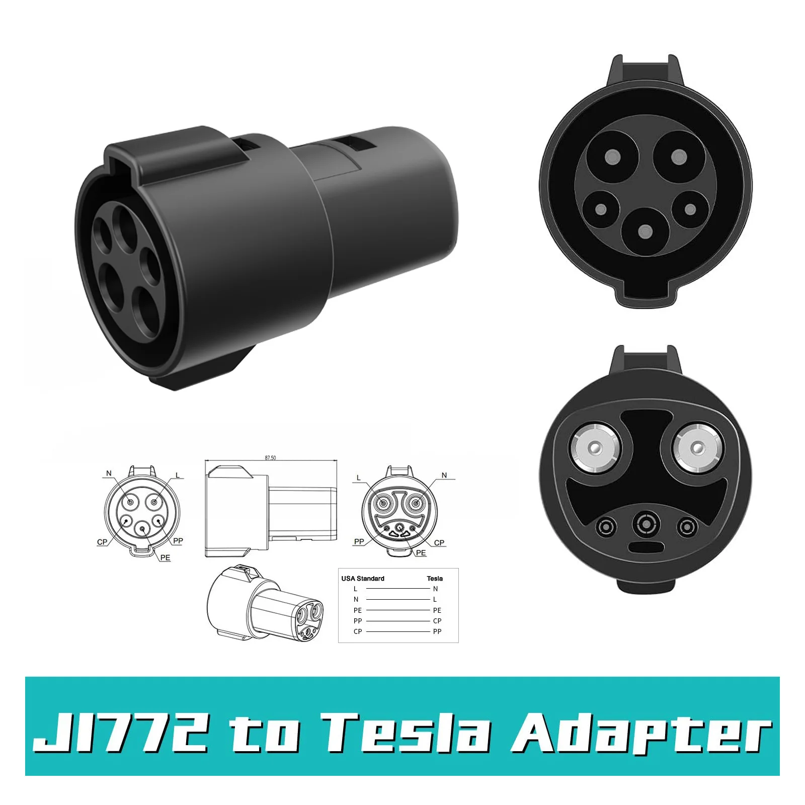 

EV Adapter Type1 J1772 To For Tesla EV Charger Adapter Latch For Model 3 /S/Y/X Electric Vehicle Cars Charging Converters
