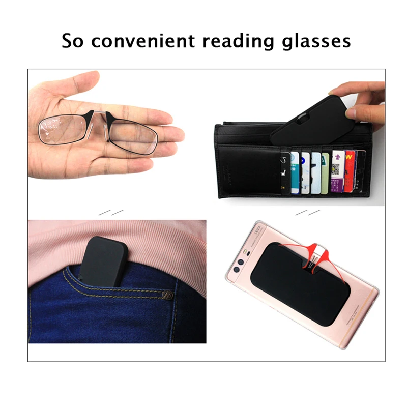 Nasenklammer, tragbare Lesebrille, randlos, ultradünn, intelligente Brille, lässige Vergrößerung mit Box 1,0 bis 3,0 – Detail 4