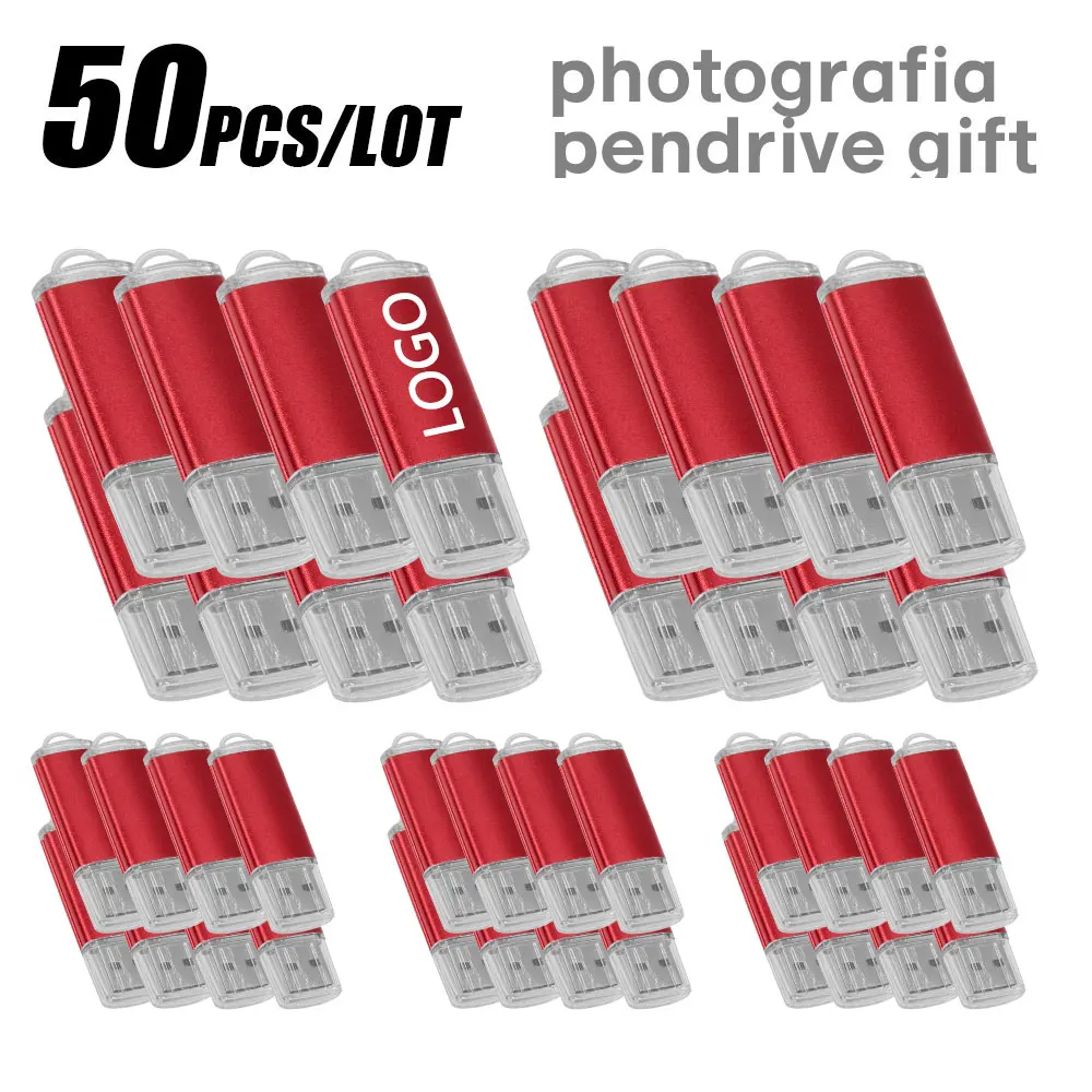 50 Stück/Los, kostenlose individuelle Logoprägung, Metall-USB-Stick 2GB 1GB, Werbegeschenke, USB 2.0 Flash-Laufwerk 128MB 512MB 4GB, Memory Stick, Werbe-USB