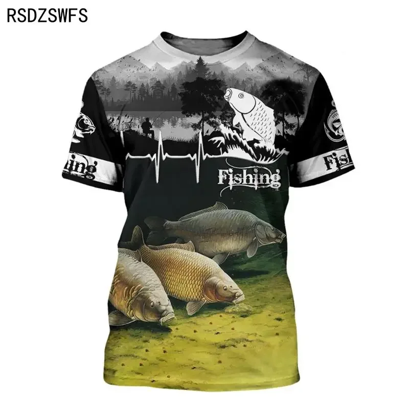 

Summer Street Trendy Sports O-Neck Short Sleeve Oversized Male T Shirt Men Clothing Fashion 3D Carp Fishing Men Women T Shirt