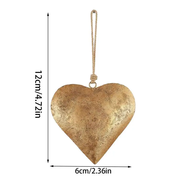 Metal Heart Decorative Bell Heart Shaped Hanging Rope Wall Mount Iron Ornament 3D Hangings Love Sign With Vintage Antique Finish