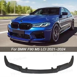 For BMW M5 F90 LCI 2021+ ST Style Real Carbon Fiber Car Front Bumper Diverter Spoiler Diffuser Front lip chin Bodykit FRP