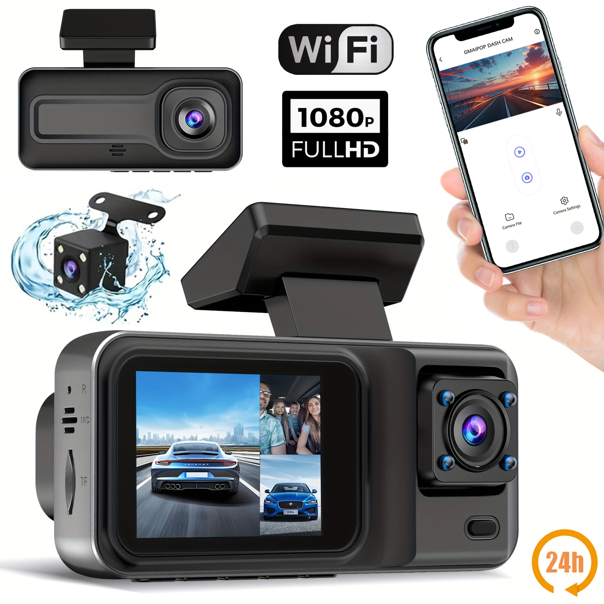 3 Channel Car DVR HD 1080P 3-Lens Inside Vehicle Dash CamThree Way Camera DVRs Recorder Video Registrator Dashcam Camcorder