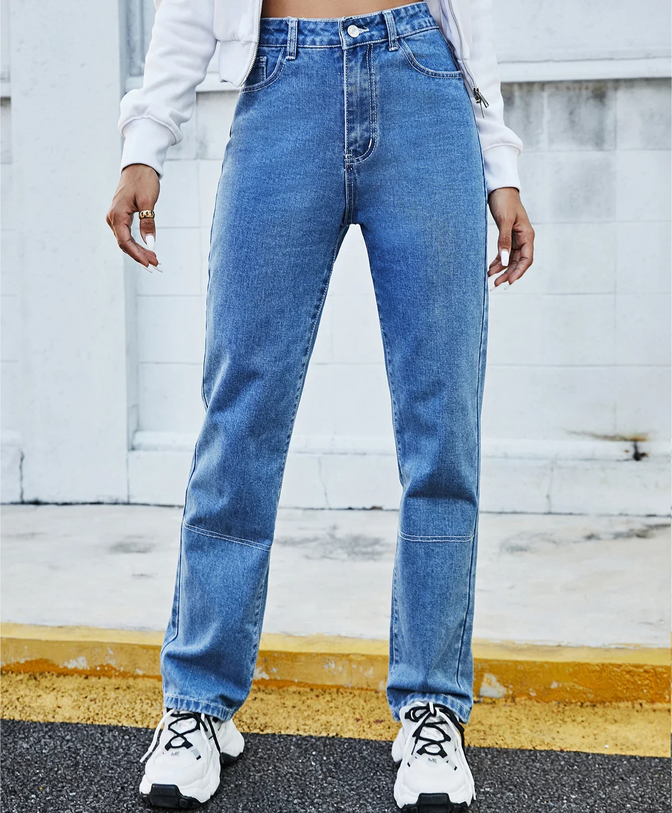 

Spliced Ankle Length Straight Pants Women Jeans Loose Fit Denim High Waist Zipper Fly Jean Pockets Streetwear 2025 Vintage