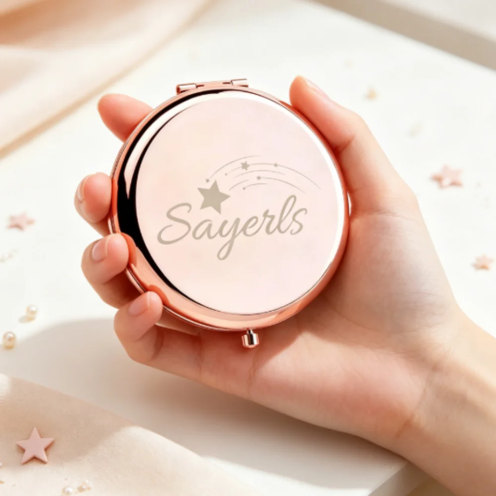 Personalized Meteor Laser Golden Rose Foldable Pocket Mirror Party Gift For Women