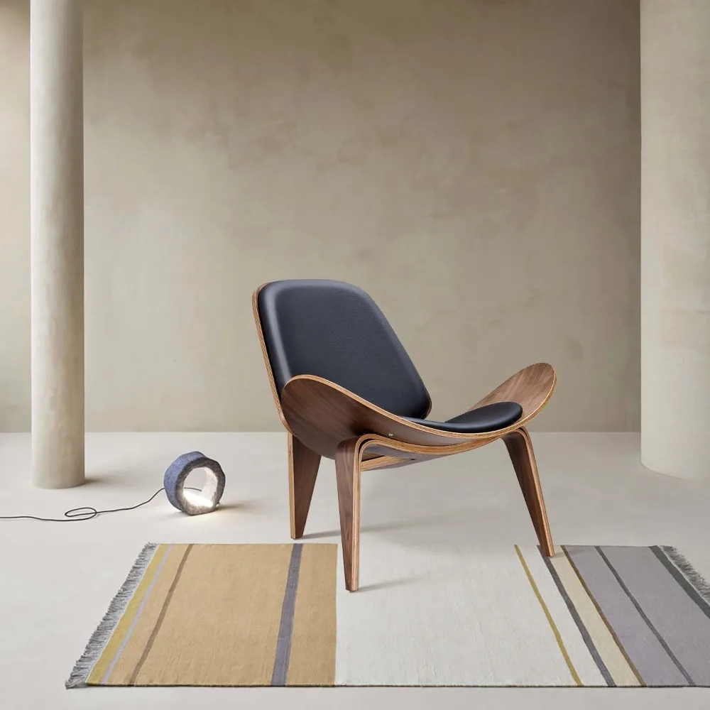 كرسي صالة حديث لمنتصف القرن، جلد PU، كراسي من الخشب الرقائقي ثلاثي القوائم بتصميم كلاسيكي من الخشب الصلب لغرفة المعيشة #5