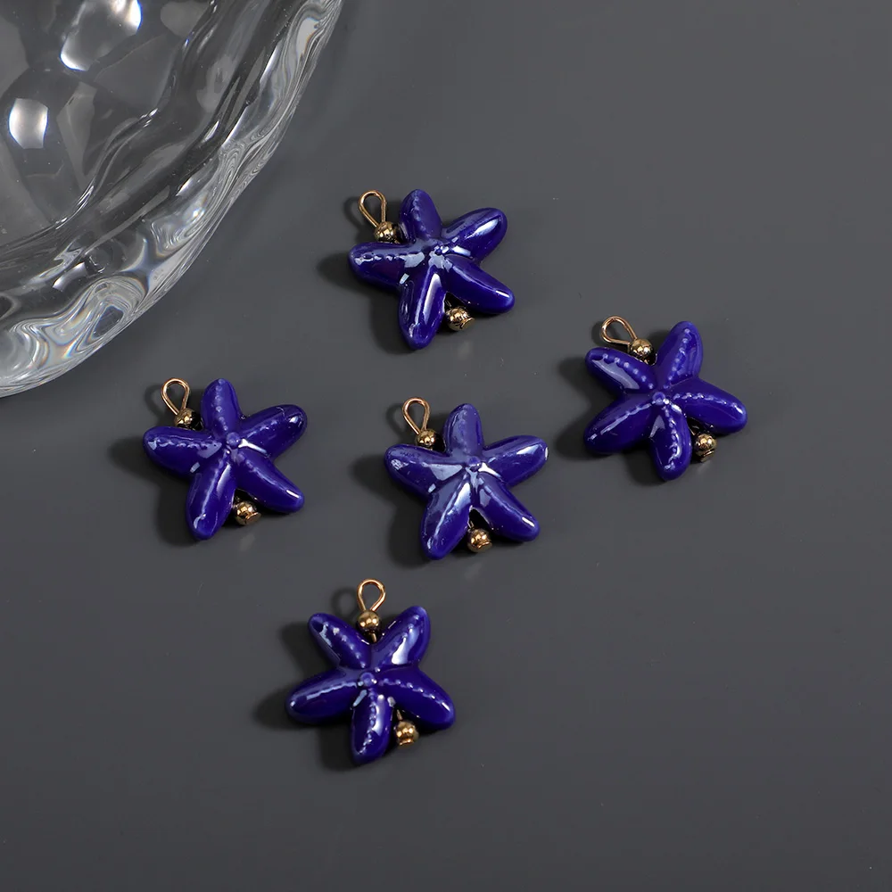 5pcs Ceramic Starfish Pendants: Adorable Animal Motif, DIY Jewelry, Necklaces, Earrings, Keychains
