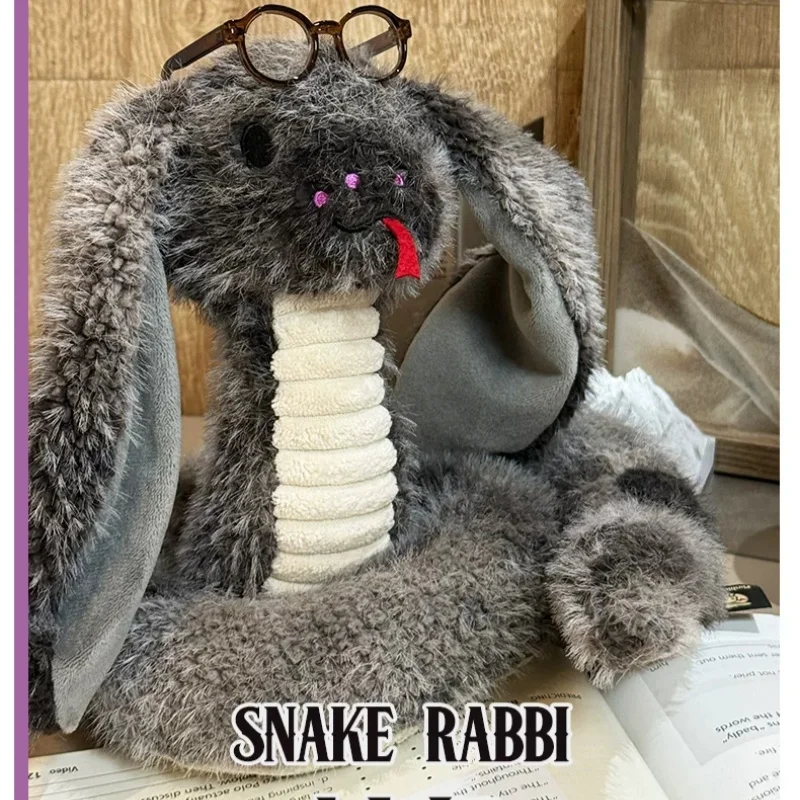 Plushie Dreadfuls Snake Rabbit Plush Toy Dark Grey Fuzzy Stuffed Animal Soft Plushie Home Decor Ornament Surprise Holiday Gift