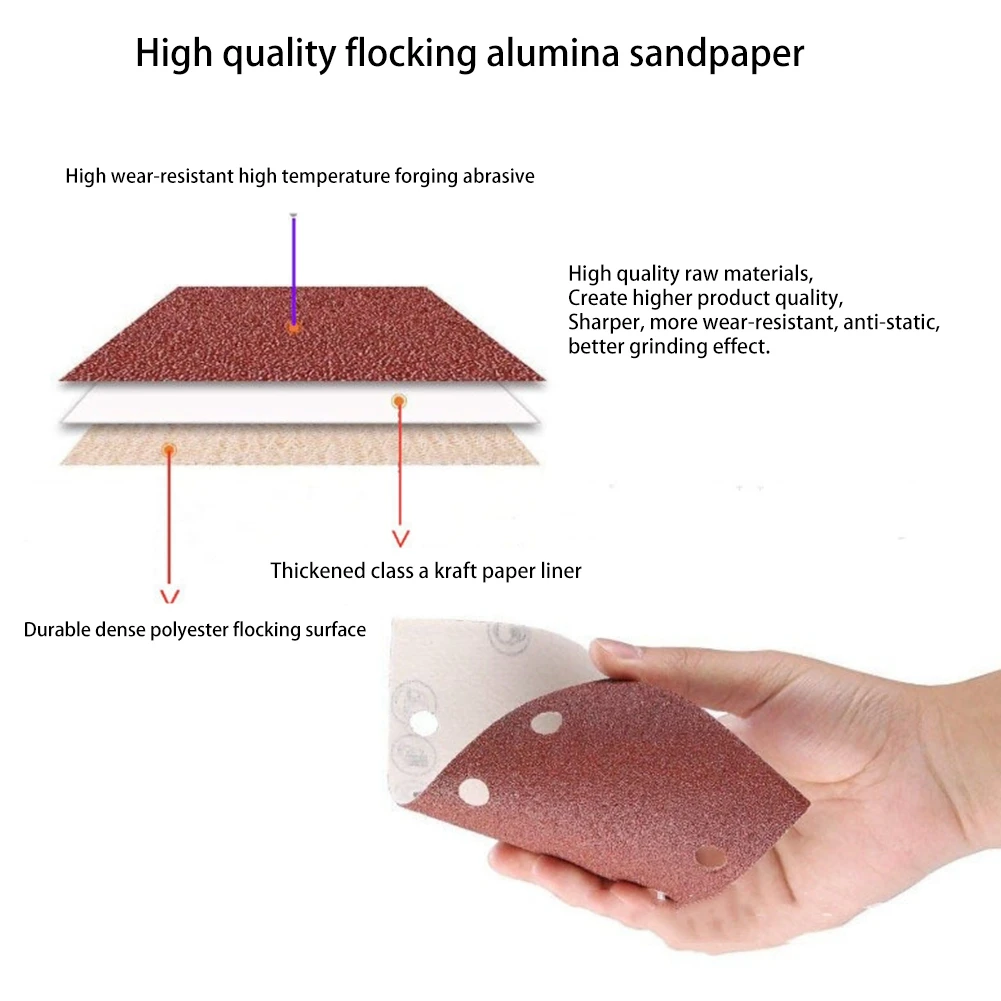

AB15-40Pcs Square Sandpaper Grit Flocking Sand Paper 8 Hole 40-80 Grit Assortment Abrasive Paper Sheets For Car Polish Tools