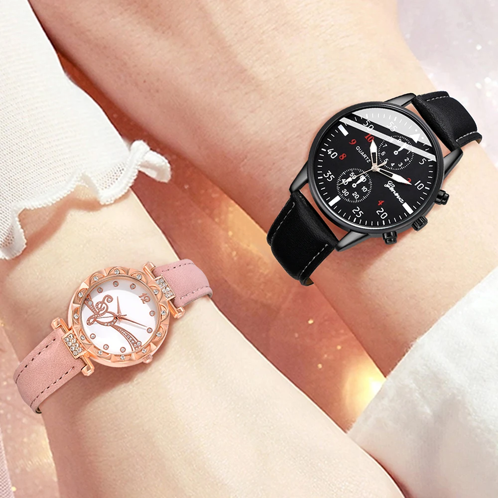 4 Piece Set Of Fashionable Simple And Luxurious Couple Watches Quartz Watches Leather Watches Bracelets And Accessories Set