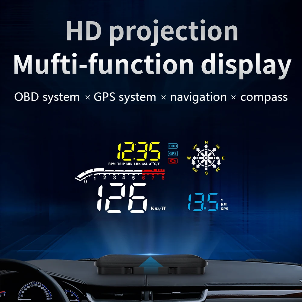 Hot Sale WIIYII D1 OBD2+APP GPS Navigation Projector Head-up Display RPM/Water Temp/Compass/Fuel Consumption/Speed HUD with Hood