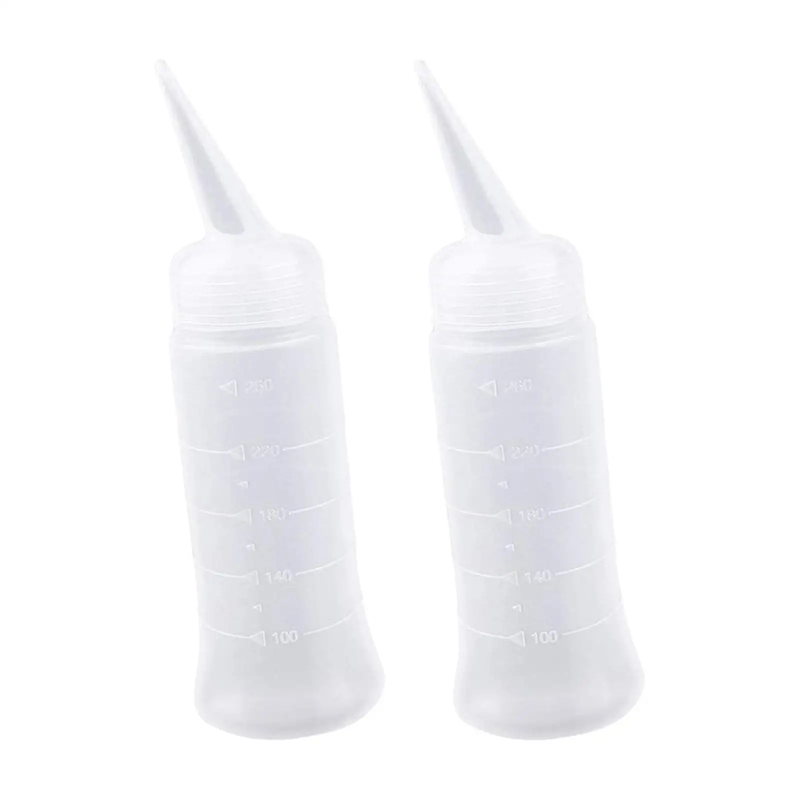 2x Applicator Bottle 8.8oz Refillable Hair Coloring Dyeing Bottle Barbershop with Slant Tip Perming Tools Empty Squeeze Bottle