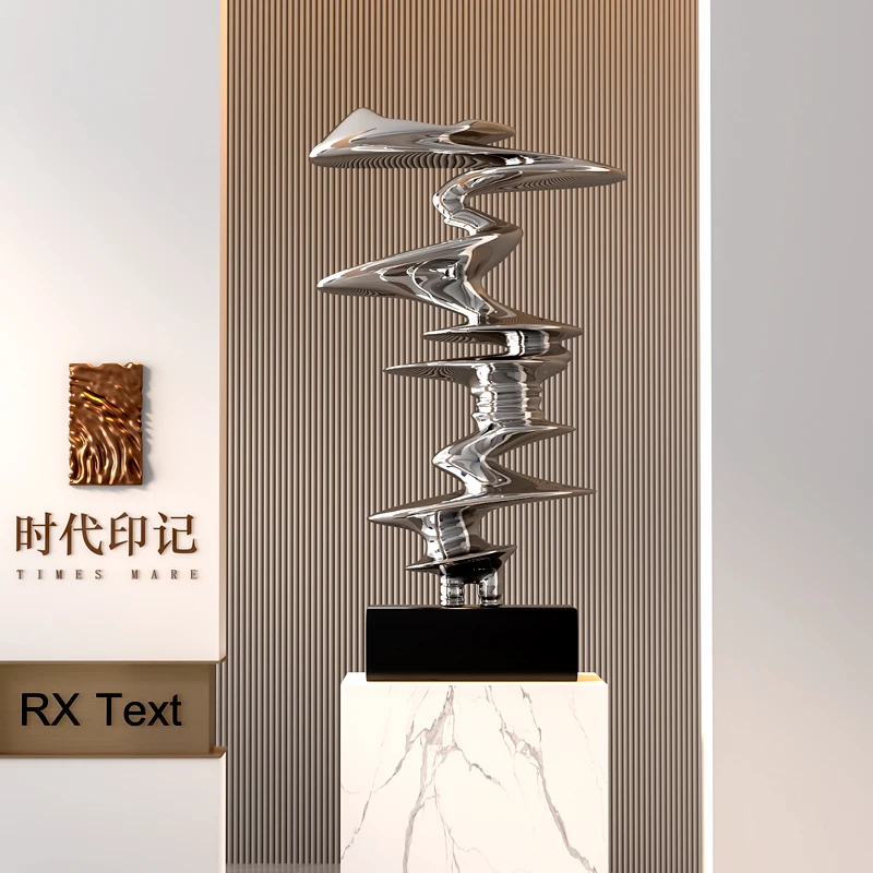 

Geometric abstract sculpture ornament FRP electroplated silver hotel lobby artwork landing sales department staircase corner